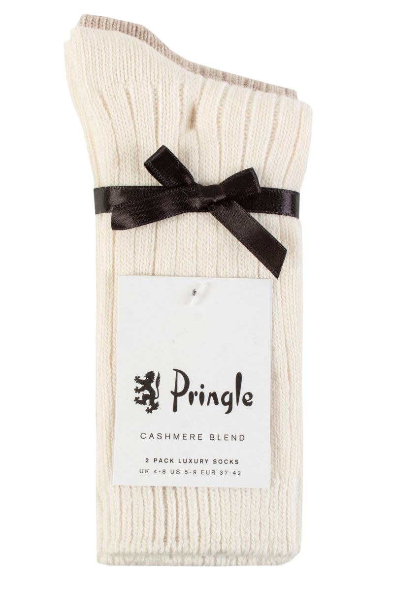 Pringle Ladies 2 Pack Cashmere Blend Rib Knit Luxury Socks - One Size (4-8)