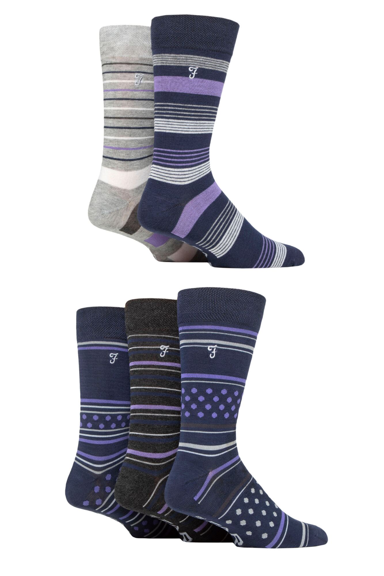 Farah Men's Bamboo Pattern 5 Pack Socks With Embroidered Leg (6-11 )