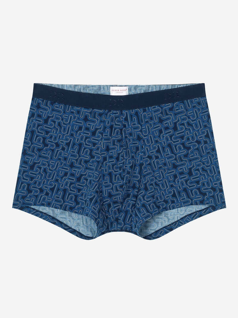 Derek Rose Men's Trunks - Navy Geometric Pima Cotton