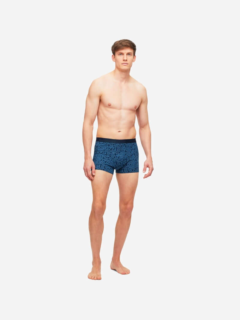 Derek Rose Men's Trunks - Navy Geometric Pima Cotton