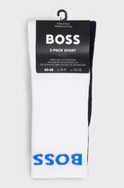 Boss 2 Pack Short Logo Cotton Blend Socks - White / Blue