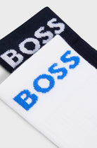 Boss 2 Pack Short Logo Cotton Blend Socks - White / Blue