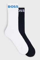 Boss 2 Pack Short Logo Cotton Blend Socks - White / Blue