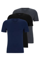 Boss 3 Pack Regular Fit Cotton T-Shirts Logo Embroidered - Black / Grey / Blue