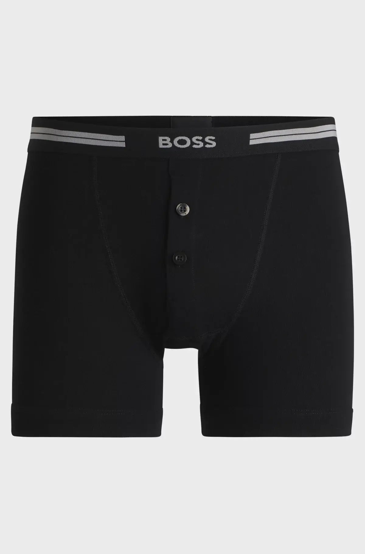 Boss Ribbed-Cotton Original Button-Fly Boxer Trunk - Black