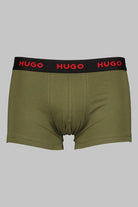 Hugo 3 Pack Stretch Cotton Trunks with Logo Waistbands - Black/Olive/Red