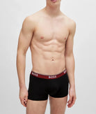 Boss 3 Pack of Stretch-Cotton Trunks - Black with Coloured Waistbands