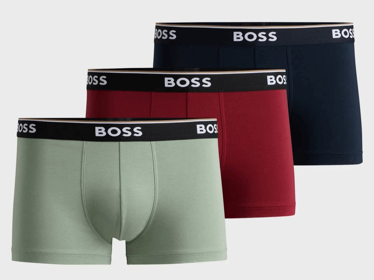 Boss 3 Pack of Stretch-Cotton Power Boxer Trunks - Red/Blue/Green