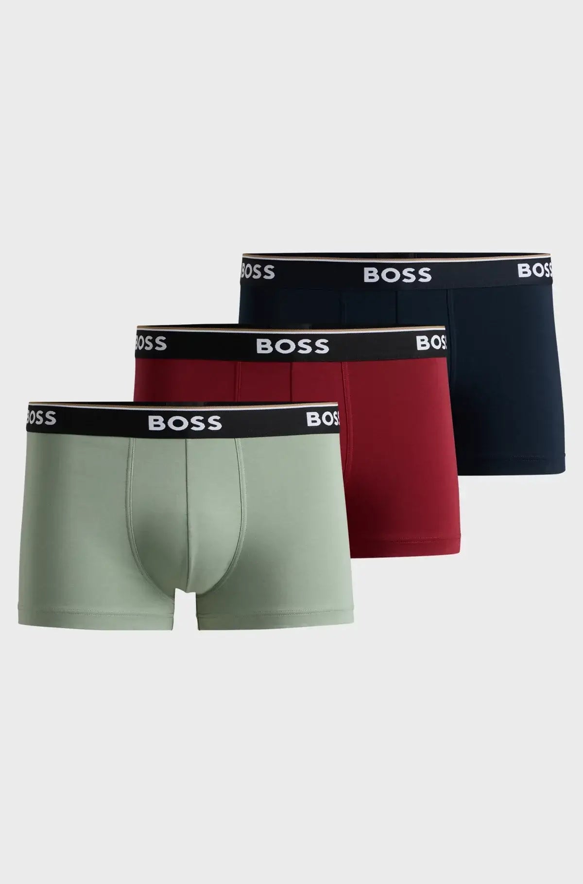 Boss 3 Pack of Stretch-Cotton Power Boxer Trunks - Red/Blue/Green