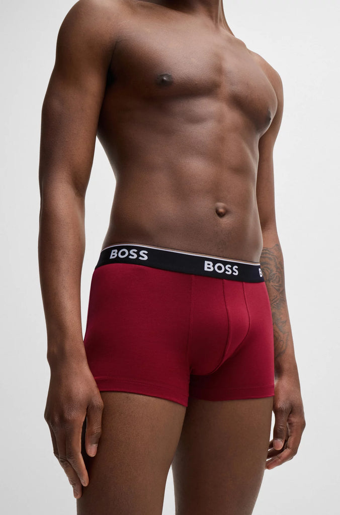 Boss 3 Pack of Stretch-Cotton Power Boxer Trunks - Red/Blue/Green