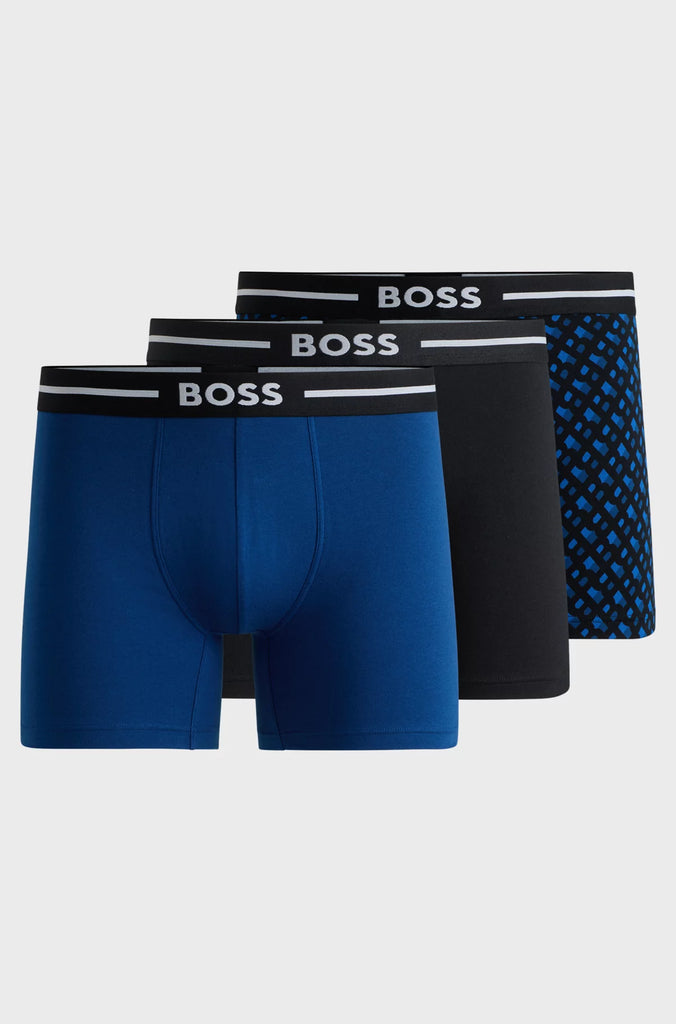 Boss Three-pack of stretch-cotton boxer briefs - Black/Blue Design