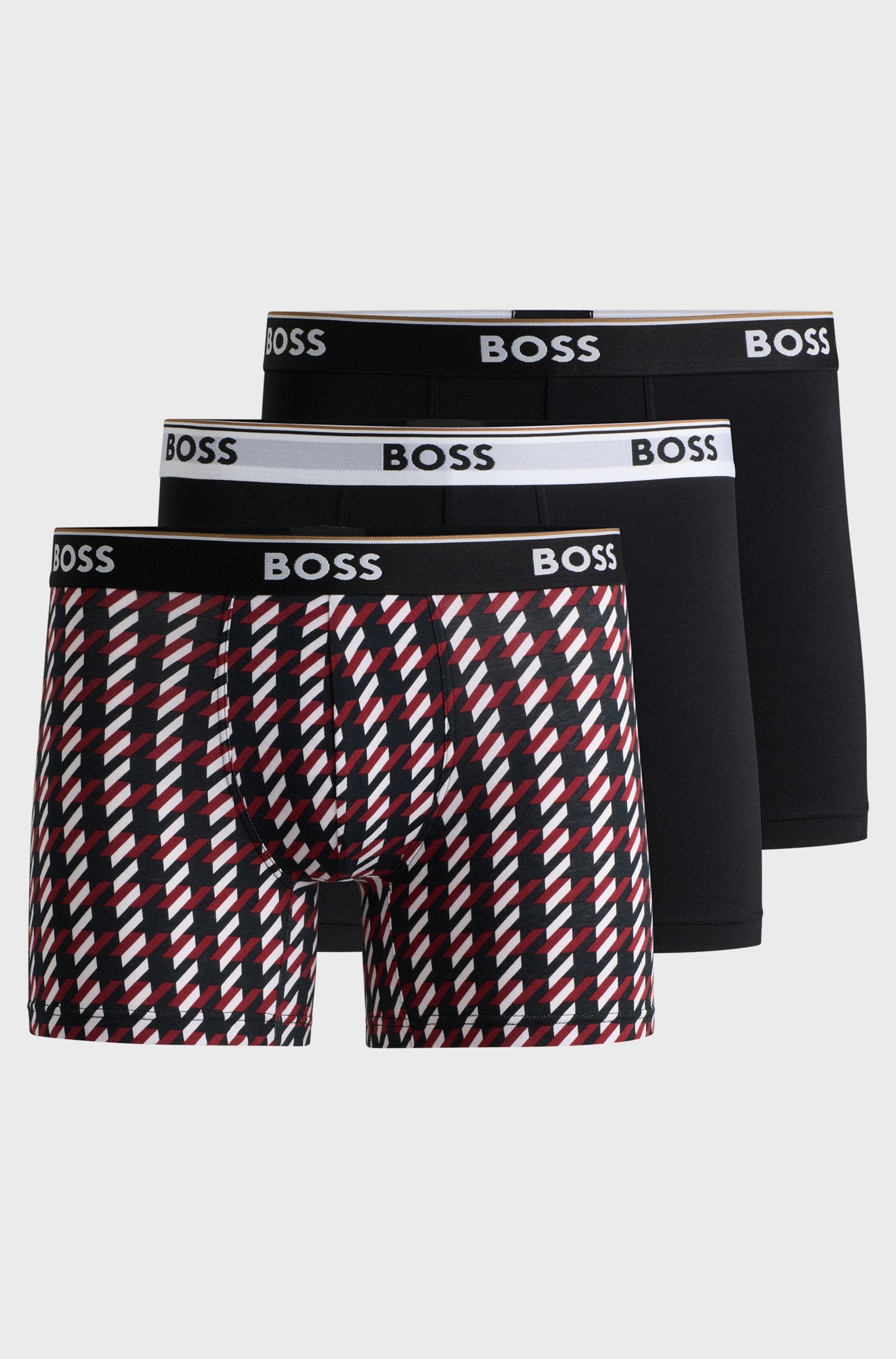 Boss 3 Pack of Stretch Cotton Power Boxer Briefs - Black Design