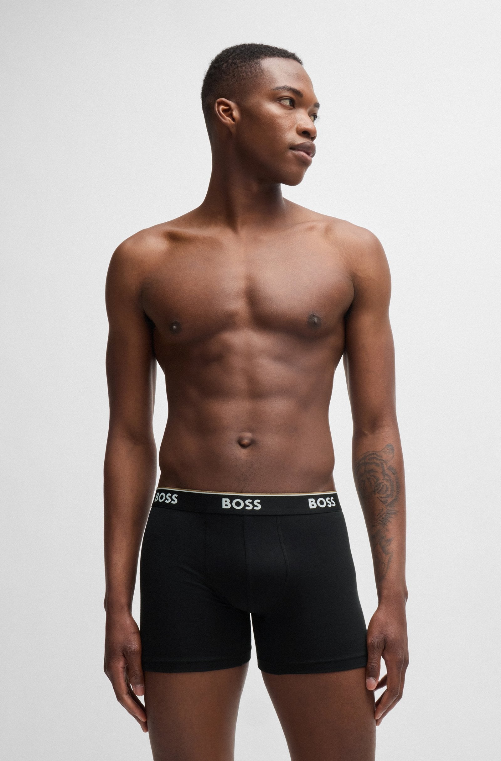 Boss 3 Pack of Stretch Cotton Power Boxer Briefs - Black Design