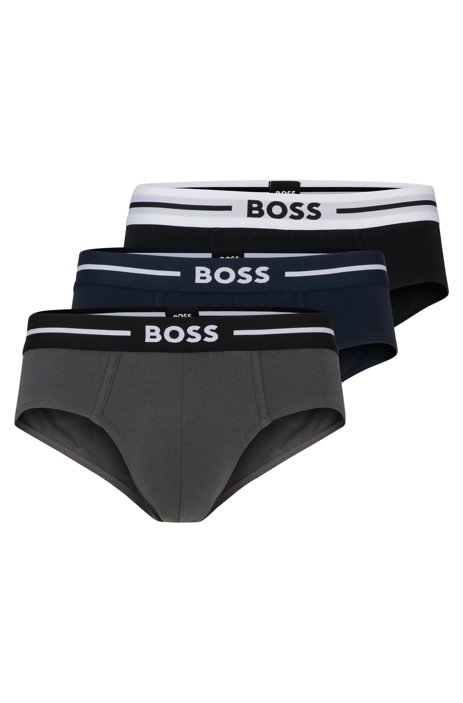 BOSS Men's 3 Pack Stretch Cotton Bold Briefs - Black/Navy/Charcoal