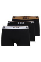 Boss 3 Pack of Stretch-Cotton Trunks - Black with Black/White/Brown Waistbands