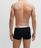 Boss 3 Pack of Stretch-Cotton Trunks - Black with Black/White/Brown Waistbands