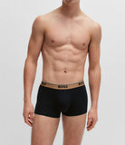 Boss 3 Pack of Stretch-Cotton Trunks - Black with Black/White/Brown Waistbands