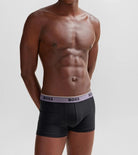 Boss 3 Pack of Stretch-Cotton Trunks - Black with Yellow/Purple/Charcoal Waistbands