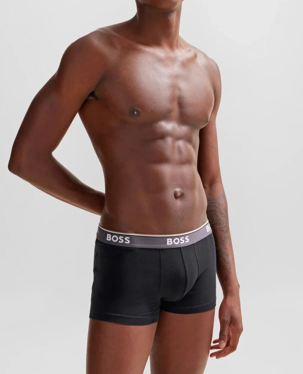 Boss 3 Pack of Stretch-Cotton Trunks - Black with Yellow/Purple/Charcoal Waistbands