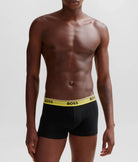 Boss 3 Pack of Stretch-Cotton Trunks - Black with Yellow/Purple/Charcoal Waistbands