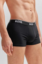 Boss 3 Pack of Stretch Cotton Trunks - Black, Blue, Print with Logo waistbands