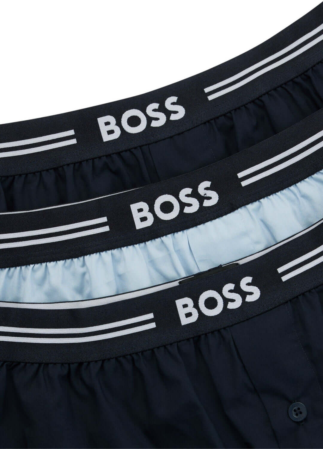 Boss 3 Pack Woven Boxers / Pyjama Shorts in Cotton Poplin - Blue