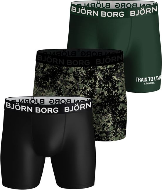 Björn Borg 3 Pack Performance Boxer - Black, Print, Green