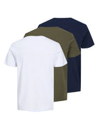 Jack & Jones 3 Pack Logo Crew Neck T-Shirts - White/Navy/Olive