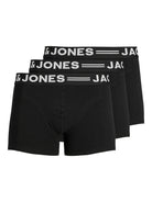 Jack & Jones 3 Pack Cotton Stretch Trunks - Black/Black Waistband