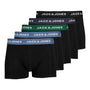 Jack & Jones Jacsolid 5 Pack Cotton Stretch Trunks - Black with Coloured Waistbands