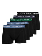 Jack & Jones Jacsolid 5 Pack Cotton Stretch Trunks - Black with Coloured Waistbands