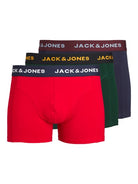 Jack & Jones 3 Pack Cotton Stretch Trunks - Red/Green/Navy