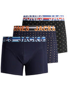 Jack & Jones Jachenrik Cotton Stretch 3 Pack Trunks - Black/Navy/Navy Print