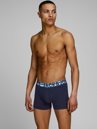 Jack & Jones Jachenrik Cotton Stretch 3 Pack Trunks - Black/Navy/Navy Print