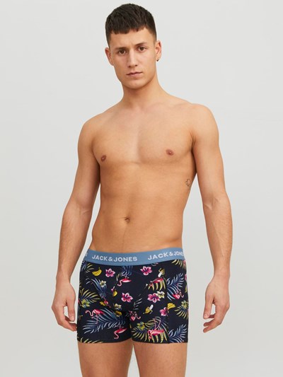 Jack & Jones Jacflower Bird Trunks 3 Pack Cotton Stretch Boxers - Multi Print