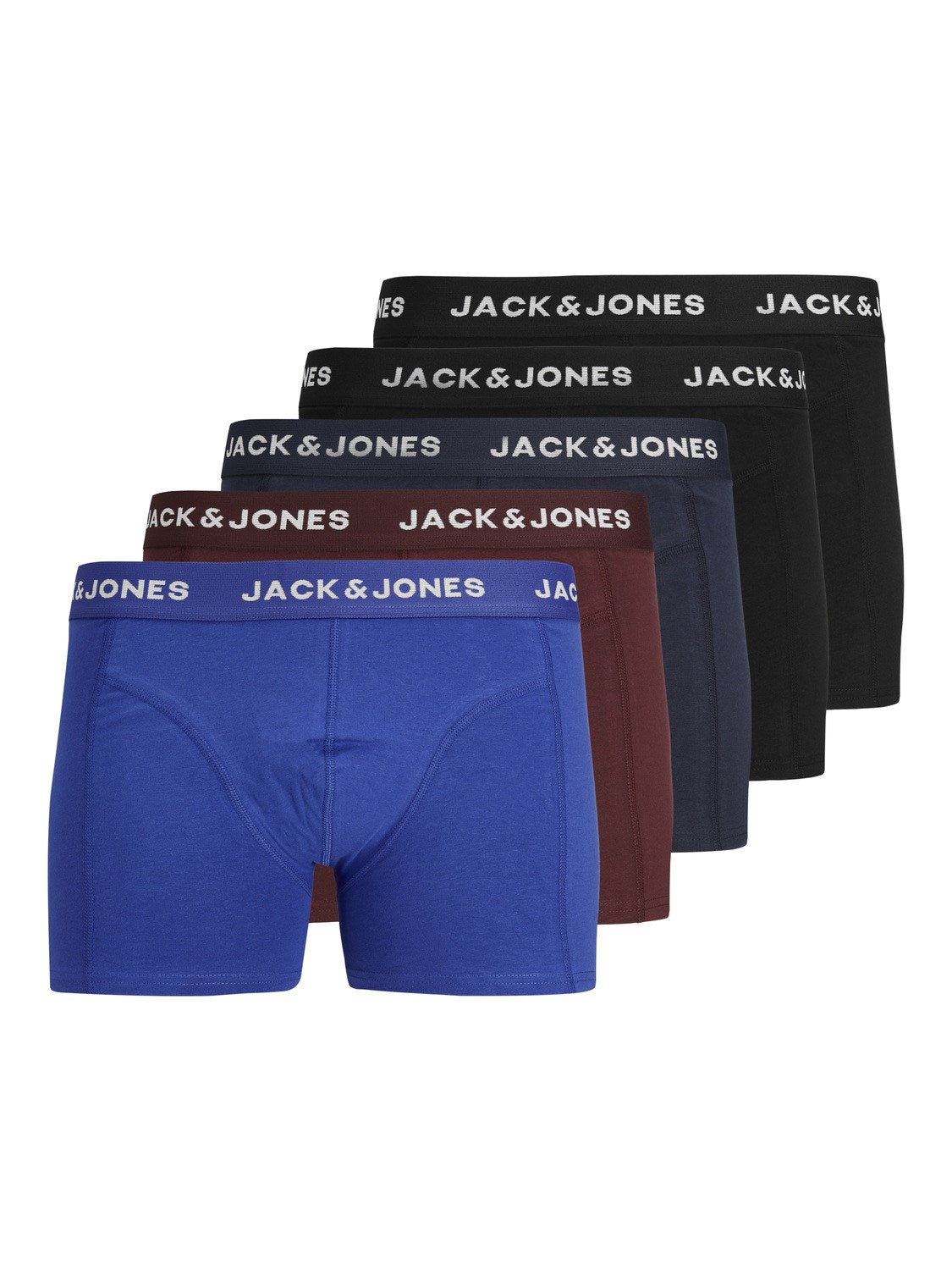 Jack & Jones Jacblack Friday 5 Pack Cotton Stretch Trunks - Black/Navy/Port Royale