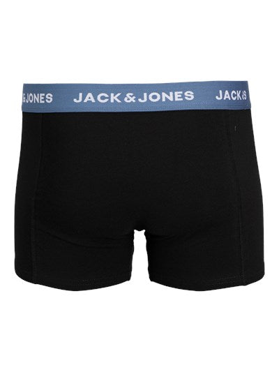 Jack & Jones Jacsolid 5 Pack Cotton Stretch Trunks - Black with Coloured Waistbands