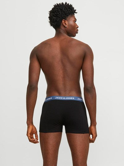 Jack & Jones Jacsolid 5 Pack Cotton Stretch Trunks - Black with Coloured Waistbands