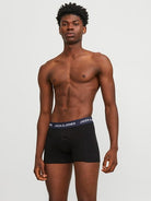 Jack & Jones Jacsolid 5 Pack Cotton Stretch Trunks - Black with Coloured Waistbands