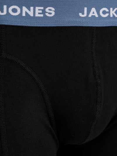 Jack & Jones Jacsolid 5 Pack Cotton Stretch Trunks - Black with Coloured Waistbands