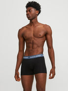 Jack & Jones Jacsolid 5 Pack Cotton Stretch Trunks - Black with Coloured Waistbands