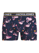 Jack & Jones Jacpink Flamingo Trunks 3 Pack Cotton Stretch Boxers - Navy Blazer, Print