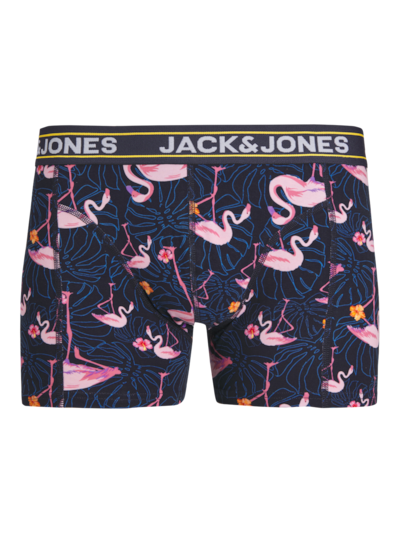 Jack & Jones Jacpink Flamingo Trunks 3 Pack Cotton Stretch Boxers - Navy Blazer, Print