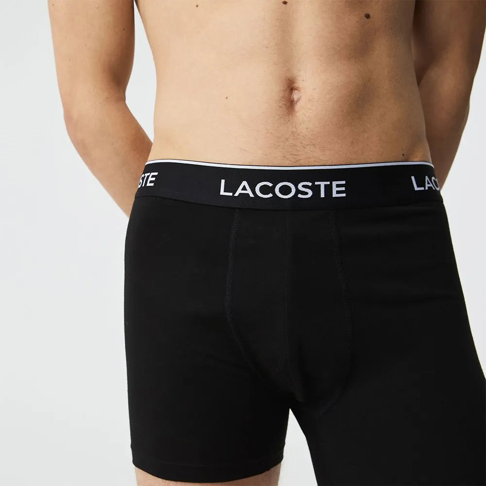 Lacoste Men's Stretch Cotton Boxer Briefs 3 Pack- Black / Grey Print