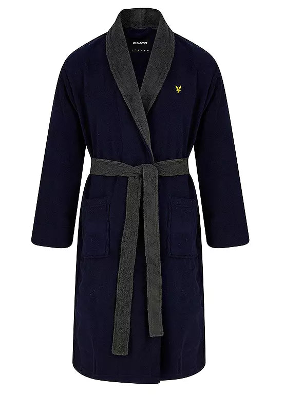 Lyle & Scott Adrian Contrast Collar And Belt Bath Robe - Peacoat