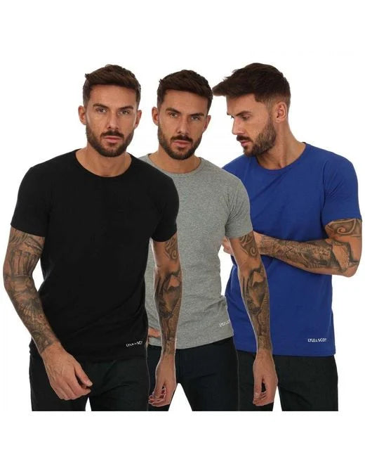 Lyle & Scott 3 Pack Elijah Cotton T Shirts - Black/Grey/Blue