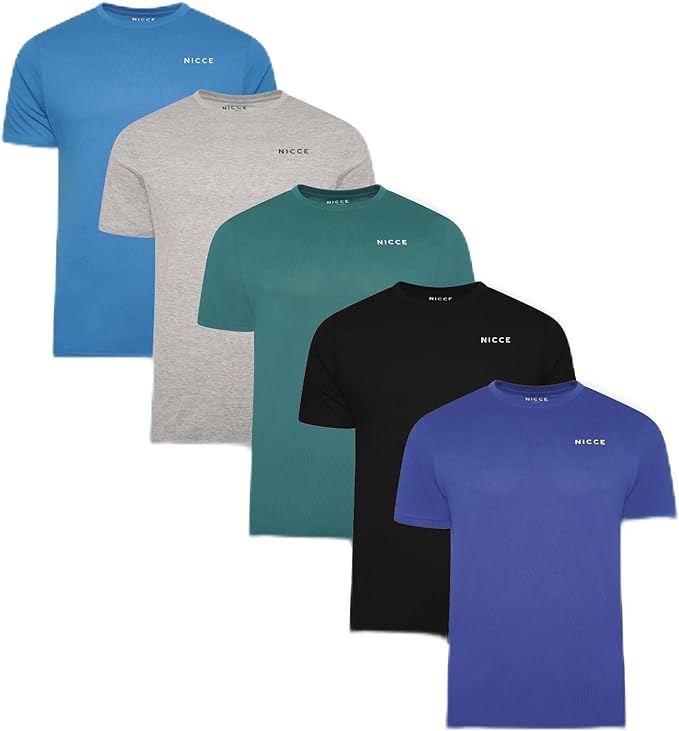 NICCE Mens Mexbo Five Pack T-Shirts Grey/Green/Black/Blue/Navy