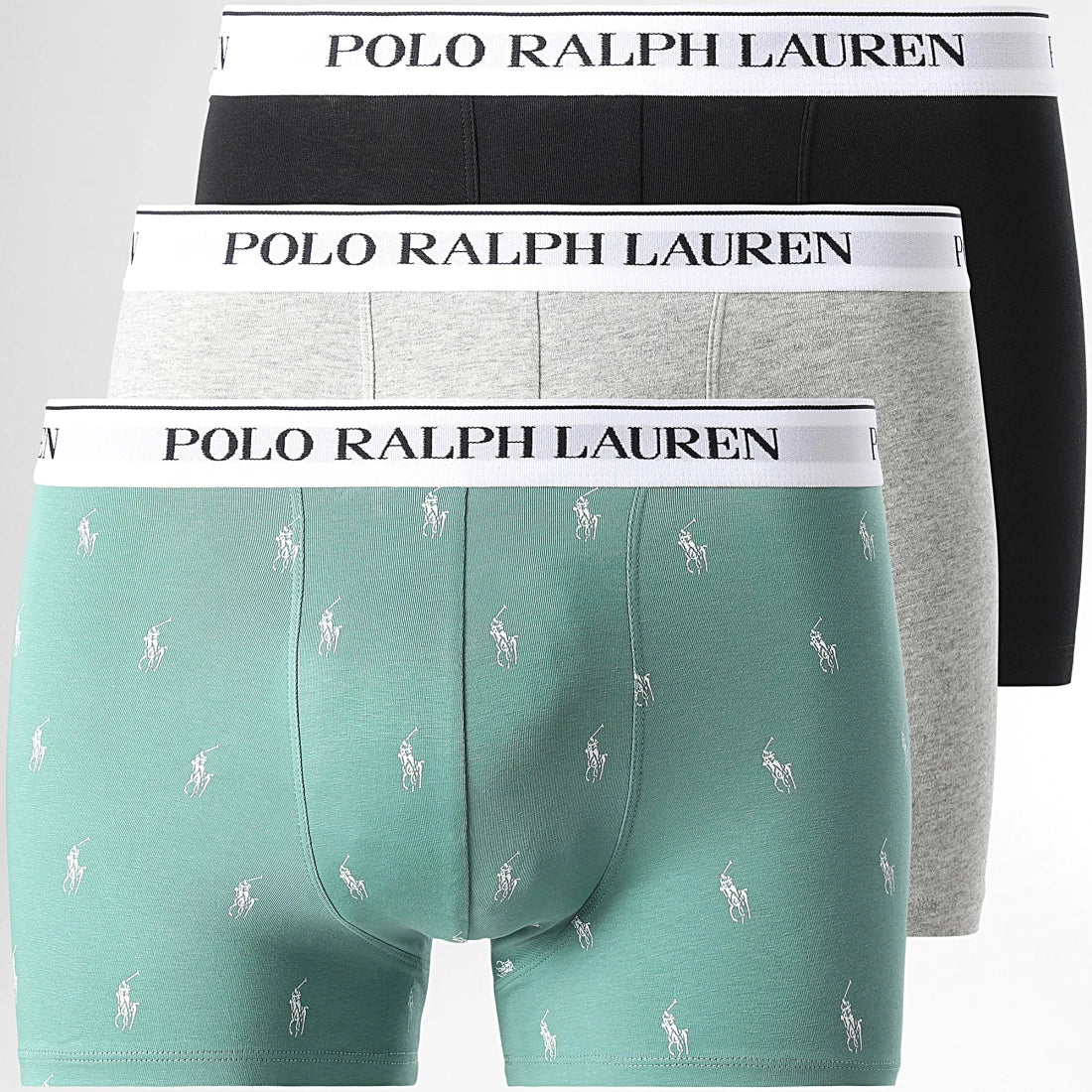 Polo Ralph Lauren 3 pack Boxer Trunks - Green / Heather Grey / Black