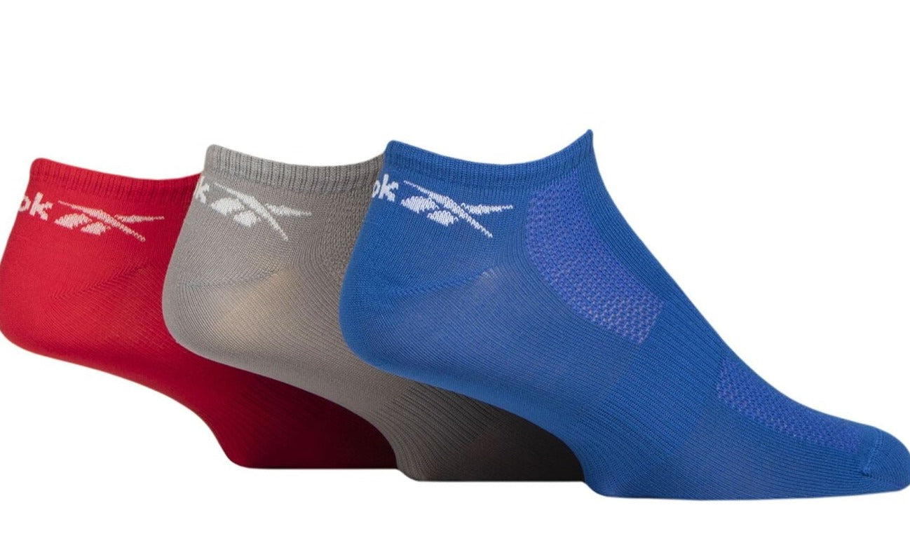 Reebok 3 Pack Unisex Essential Recycled Trainer Socks - Red / Blue