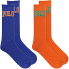 Polo Ralph Lauren Mens 2 Pack Crew Socks with Big Logo - Royal Blue and Orange